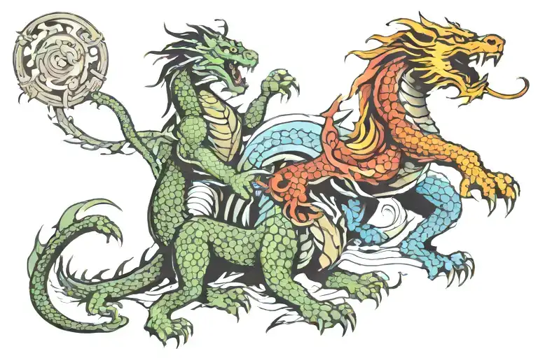 dragon fighting a lion tattoo design idea