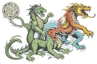 dragon fighting a lion tattoo design idea