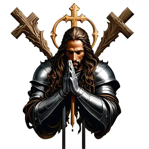 knight praying cross tattoo tattoo design idea