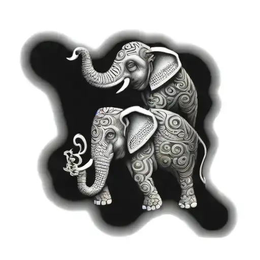 elephant with 3 heads on one body Thai patterns surrounding  tattoo design idea