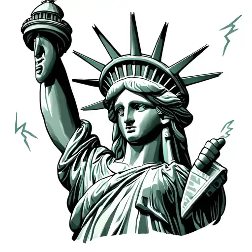 Statue of Liberty holding electrician lightning bolt tattoo design idea