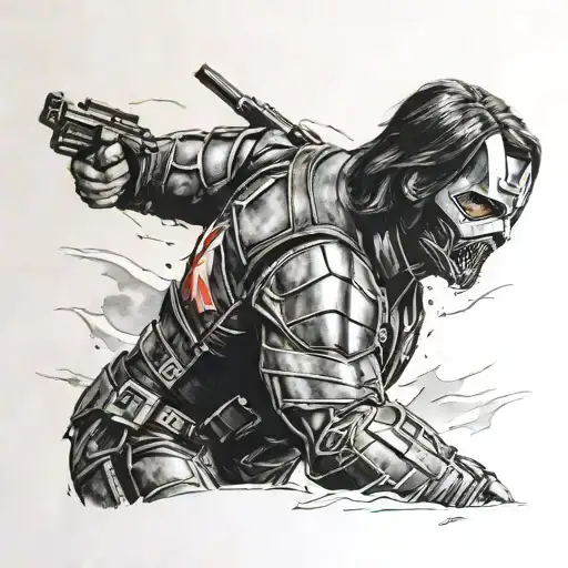 winter soldier masked, dark tattoo design idea