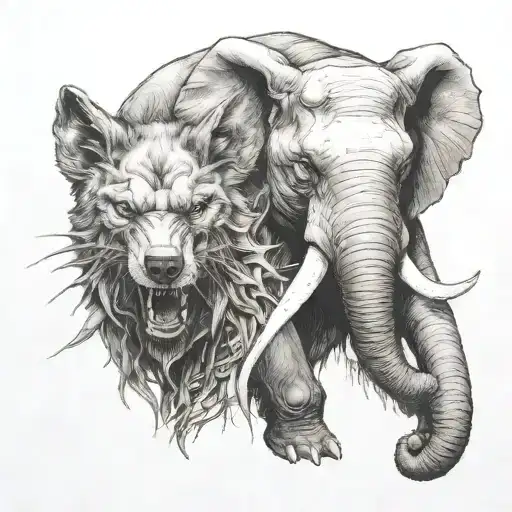 Evil Wolf elephant and bear with teeth tattoo design idea