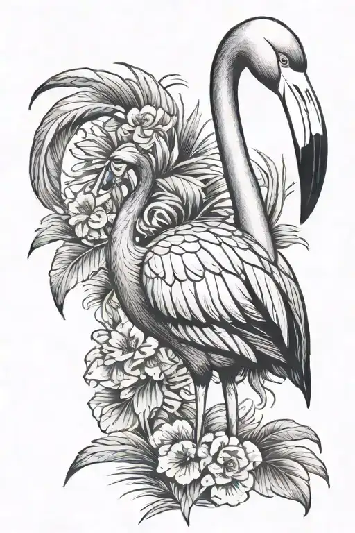 1950s flamingo winking tattoo design idea