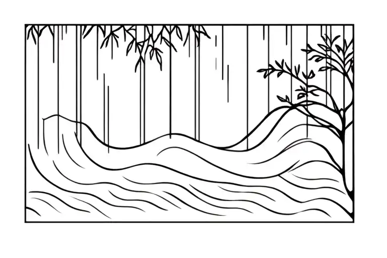 mangrove tree and waves underneath and above black bars tattoo design idea
