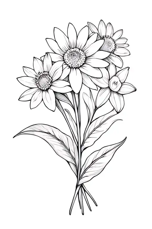 flower bouquet with one aster one water lily and one daffodil tattoo design idea