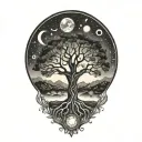 tree of life and sun and moon tattoo design idea