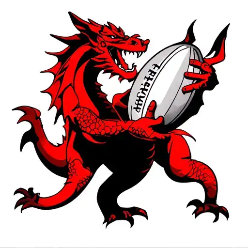 Red dragon holding rugby ball wales tattoo design idea