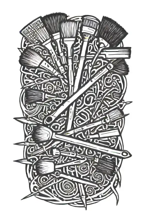 art and paint brushes with dad tattoo design idea