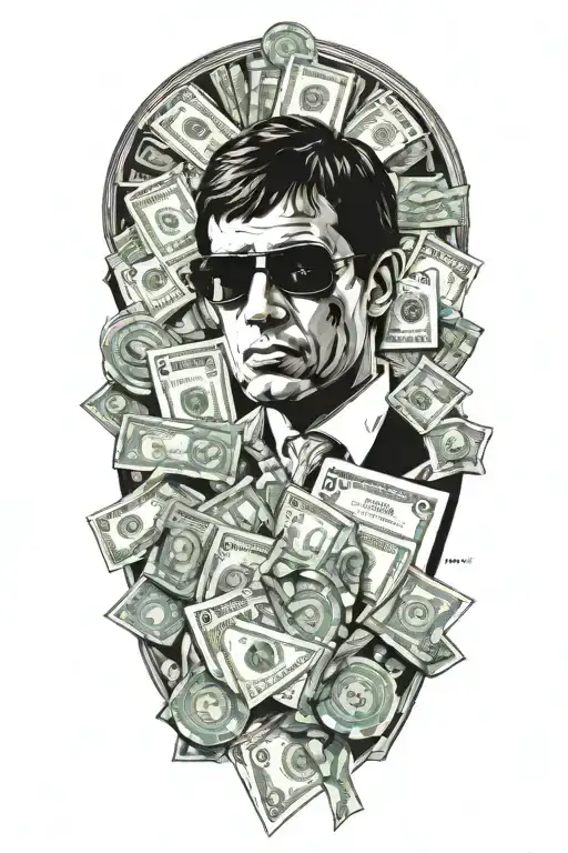 include Scarface 100 dollar bills and poker chips tattoo design idea