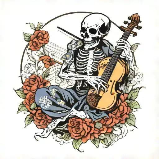 self portrait of death playing the fiddle tattoo design idea