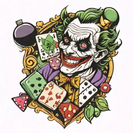 joker and dices cards and joker tattoo design idea