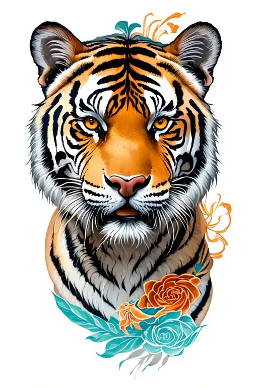 asian sleeve with tiger tattoo design idea
