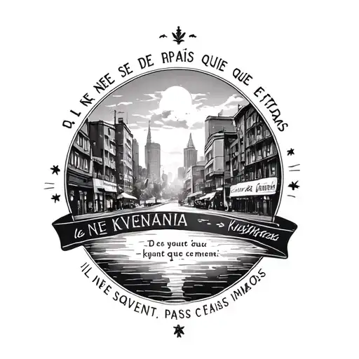 generate a tatoo of  kinshasas landscape(downtown) and a quote that says in French < il ne savent pas que c etais imposs tattoo design idea