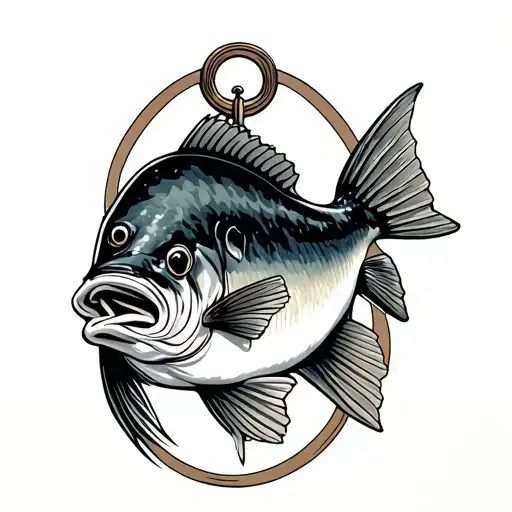 walleye infront of anchor tattoo design idea
