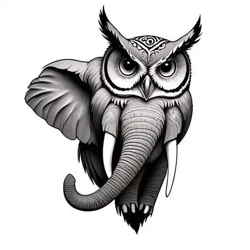 Owl And Elephant tattoo design idea
