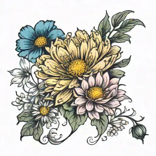 chrysanthemum and cosmos birth flower tattoo tattoo design idea