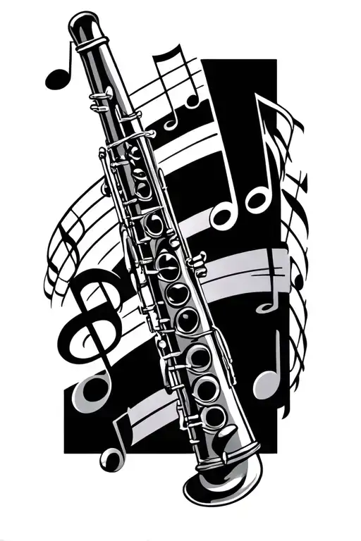 clarinet with music notes tattoo design idea