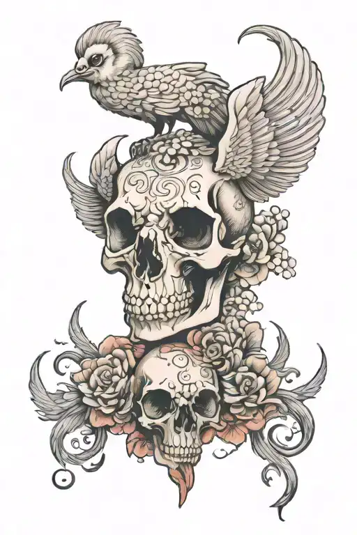 ram skull and dove perched tattoo design idea