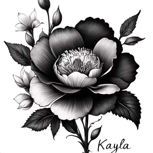 Kayla name with blossom flower intertwined tattoo design idea