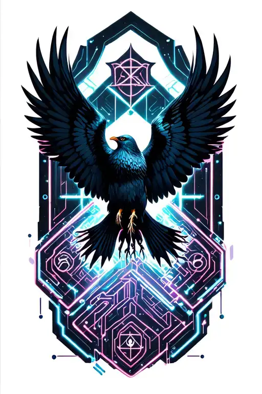 Black bird flying with 4 wings spread wide and danger tail tattoo design idea