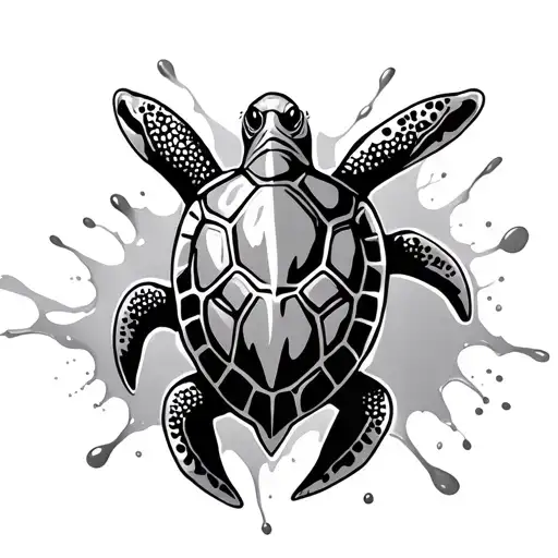 tribal turtle with water splash tattoo design idea