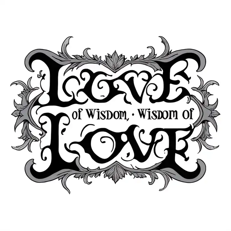 Mirror ambigram says the words 'Love of Wisdom, Wisdom of Love' tattoo design idea
