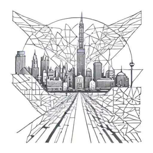 pathway leading towards London skyline tattoo design idea