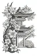 Jupiter, Japanese cherry blossom, Torii, red spider lily tattoo design idea