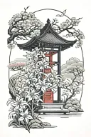 Jupiter, Japanese cherry blossom, Torii, red spider lily tattoo design idea