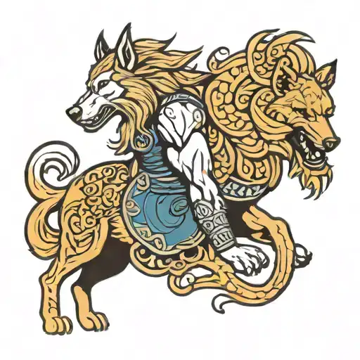 tyr Norse god and fenrir viking norse wolf tattoo design idea