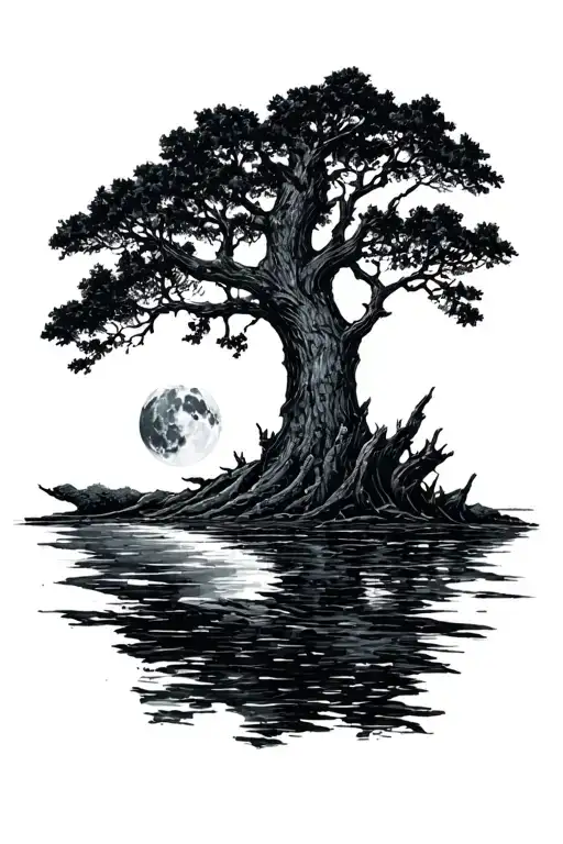 moonlight through canopy wood tattoo design idea