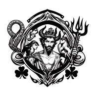 harp and robin and shamrock and horseshoe and butterfly and man utd devil holding trident  tattoo design idea