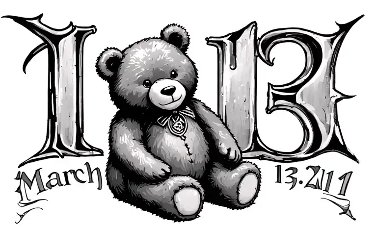 march 13 2011 in roman numerals with a bear teddy around it tattoo design idea