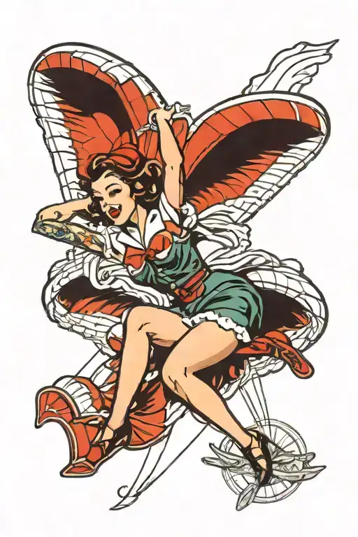 pin up girl gliding from parachute tattoo design idea