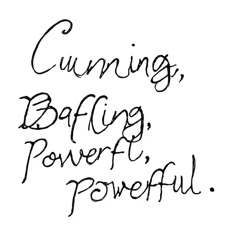 "Cunning, Baffling, Powerful" Pen tattoo design idea