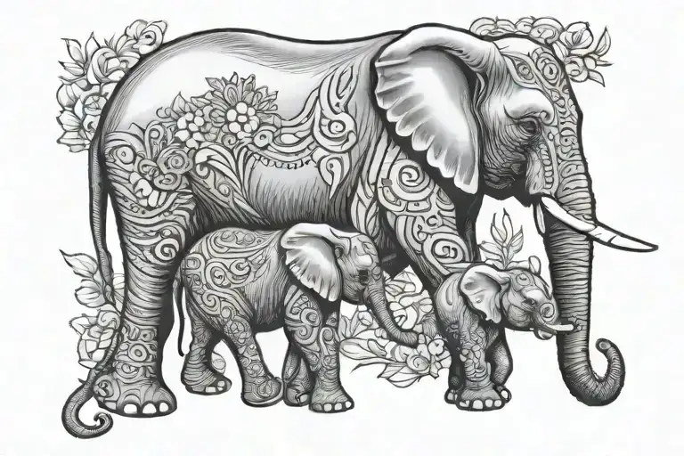 baby elephant with mama elephant and names tattoo design idea