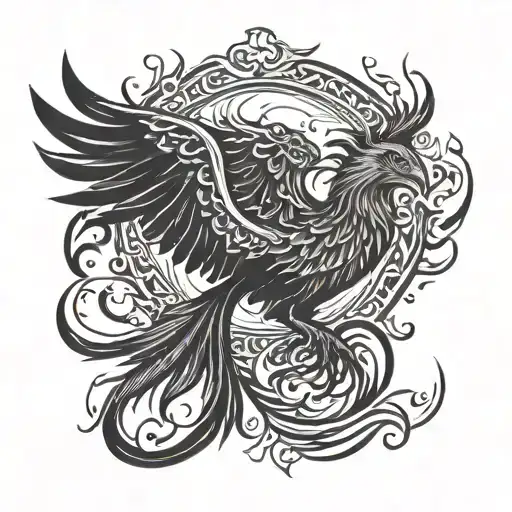 Phoenix rising from flames tattoo design idea