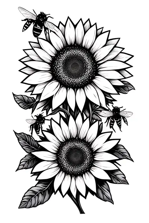 Sunflower and bees tattoo design idea