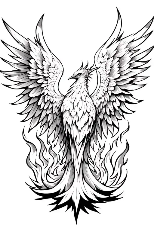 burning wing of a phoenix rising from the ashes symbolizing rebirth with flames tattoo design idea