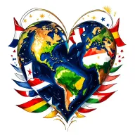 globe and flags inside a heart tattoo design idea