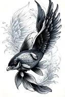 Bird Wing and Koi Fish Swimming tattoo design idea