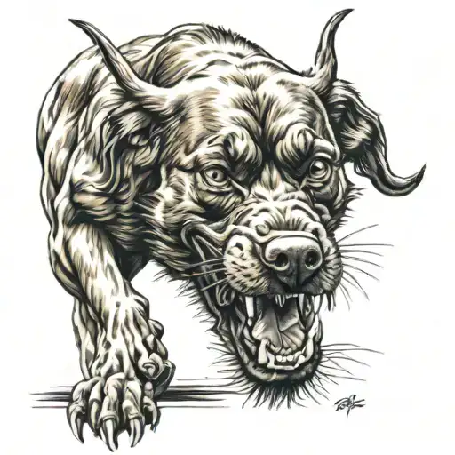 devil dog playing tattoo design idea