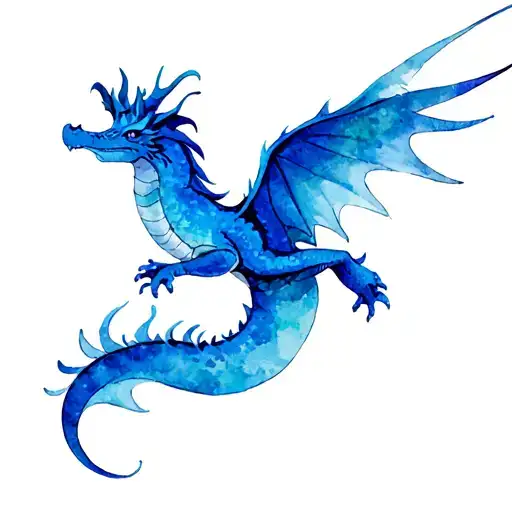 blue water dragon flying tattoo design idea