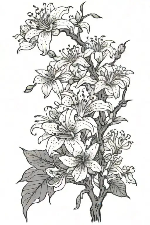 red spider lily flower and cherry blossom tree tattoo design idea