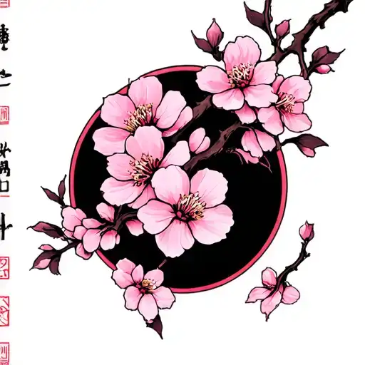 Blackout tattoo Japanese cherry blossoms tattoo design idea
