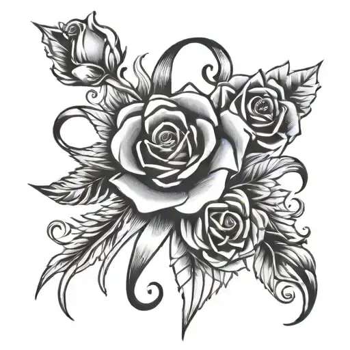 cancer ribbon traditional roses sunrays tattoo design idea