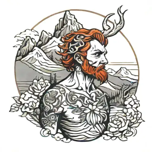 red head rn infront of mountain tattoo design idea