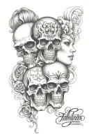 split personality two faces and a skull tattoo design idea