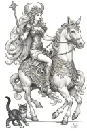 goddess freya pulled by cat chariot getting pulled tattoo design idea